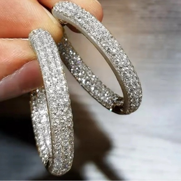 Anthrpologie Crystal Silver Hoop Earrings - Picture 1 of 2